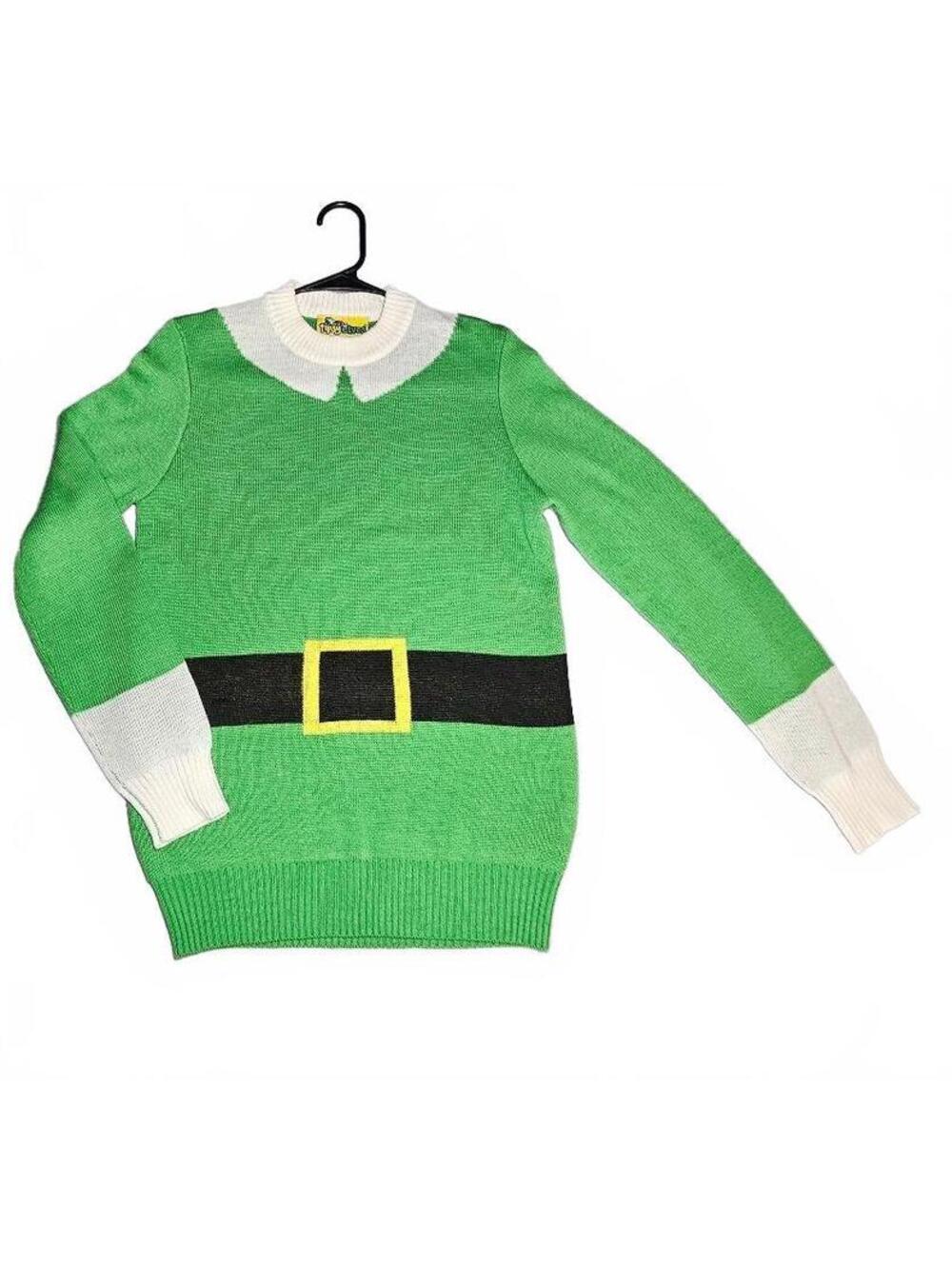 Tipsy Elves Elf Costume Sweater - Size Small Green & White Festive Pullover